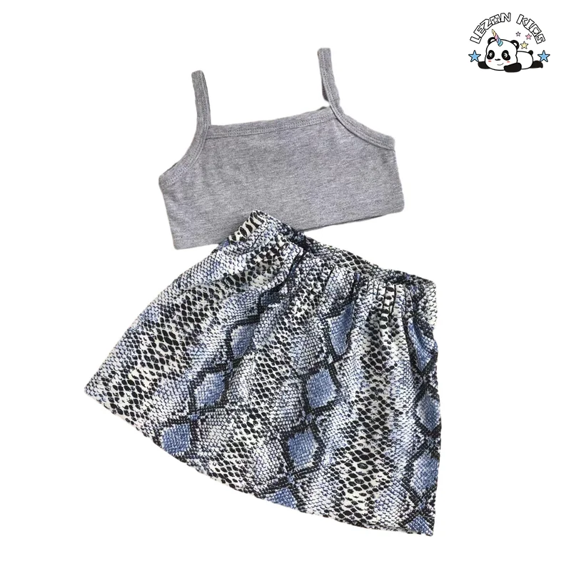 LEZONKIDS - Preço direto da fábrica para conjuntos de roupas femininas boutique personalizadas com impressão de letras fofas e saia para verão